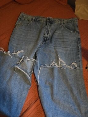 Twelve by Twelve Distressed Light Blue Wide-Leg Jeans